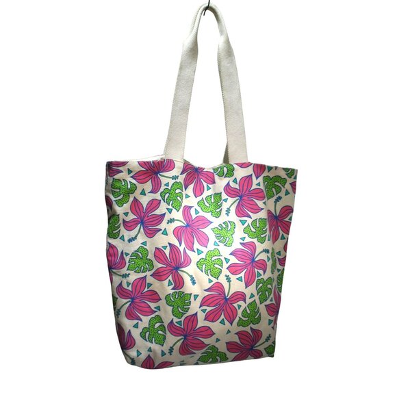 maika'i + Jana Lam Handbags - Maika‘i + Jana Lam Hawaii Hibiscus Canvas Tote – Foodland Reusable Beach Bag
